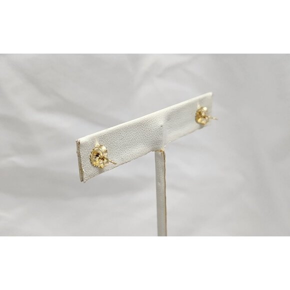 Beautiful 14K Karat Solid Yellow Gold Designer Round Pearl Stud Earrings - Picture 16 of 16